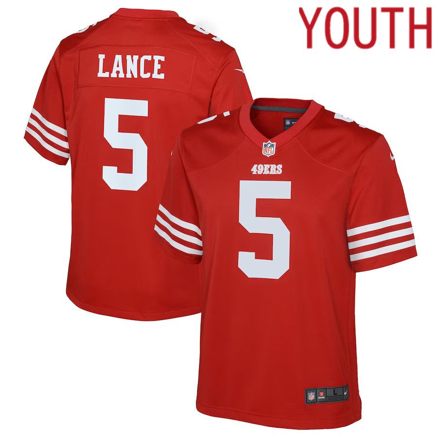 Youth San Francisco 49ers #5 Trey Lance Nike Scarlet Game NFL Jersey